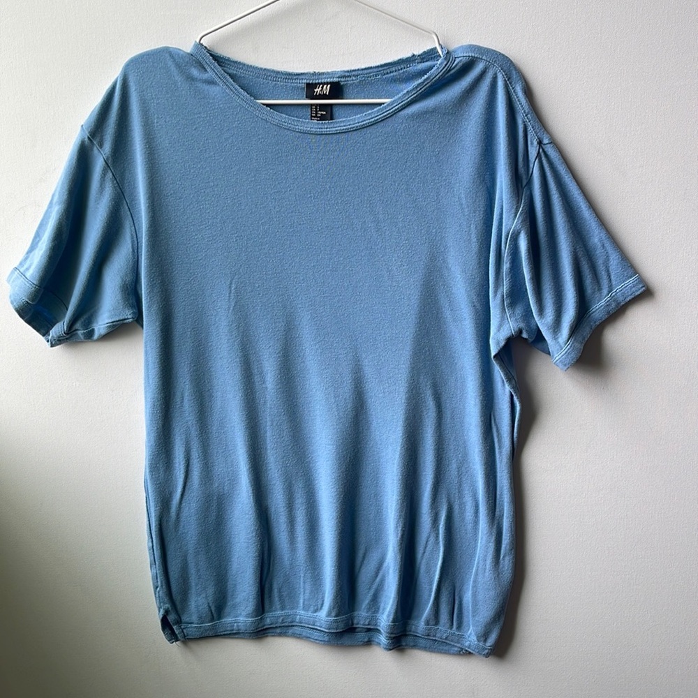 H&M Men’s Oversized Distressed T-Shirt | Blue | Small